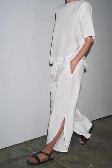 ZW COLLECTION LINEN TROUSERS WITH VENTS - White by Zara - Image 2