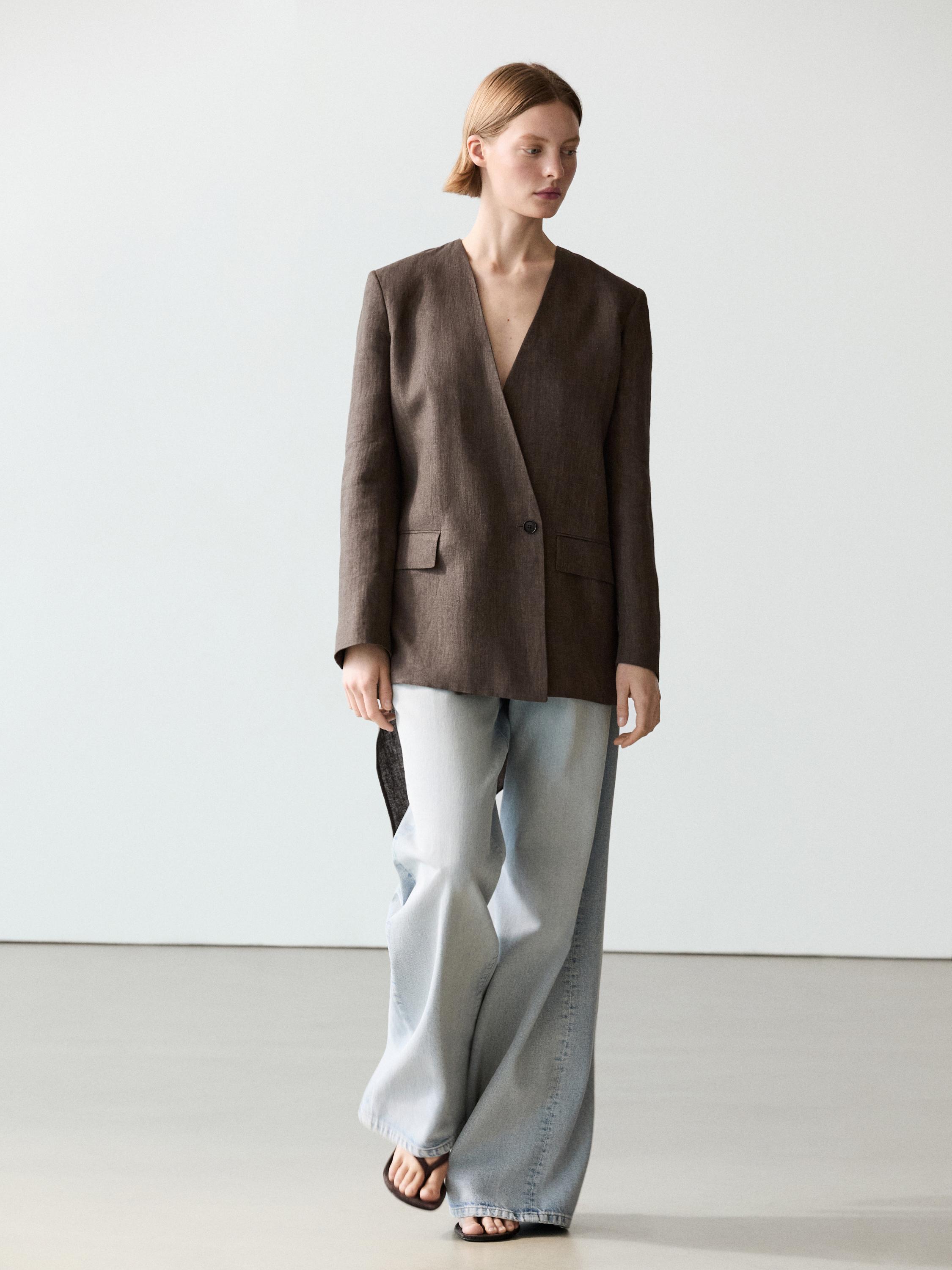 100% linen melange scarf blazer