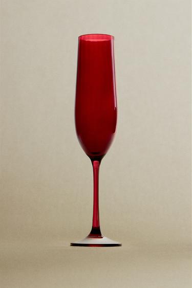 TAÇA FLUTE DE CRISTALINO COM RELEVO DE NATAL - Vermelho da Zara