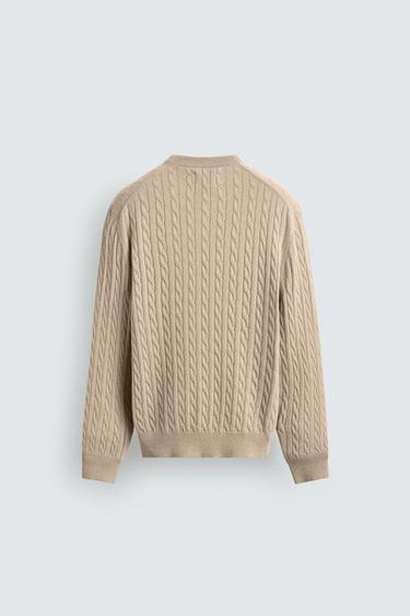 CABLE-KNIT COTTON BLEND JUMPER - Beige marl by Zara - Image 7