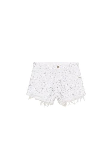SHORTS DENIM TRF CURVED STRASS TIRO ALTO - Blanco de Zara