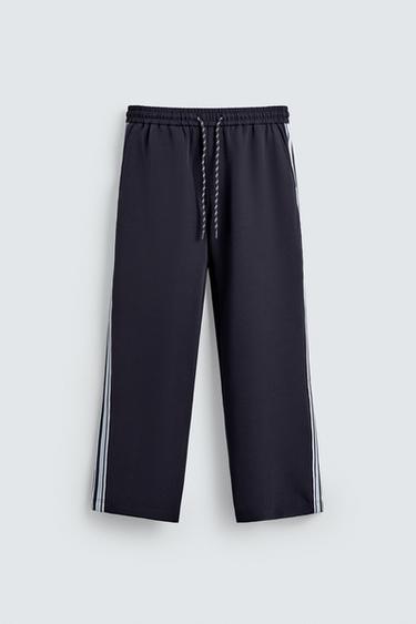 Zara WIDE FIT JOGGER PANTS WITH SIDE STRIPES - Blue - Image 0
