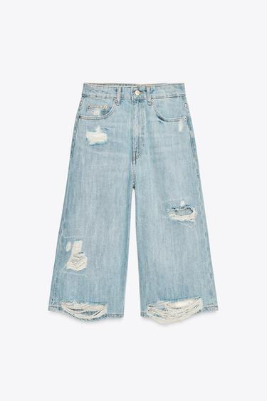 Zara RIPPED LOW RISE TRF DENIM JORTS - Blue - Image 0