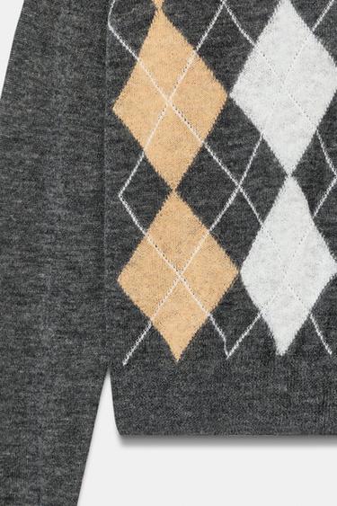 GILET EN MAILLE LOSANGES - Gris de Zara - Image 6