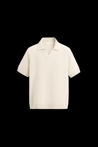 Zara TEXTURED KNIT POLO - Ecru - Image 0