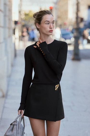Zara BASIC PLAIN KNIT SWEATER - Black