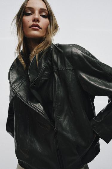 Zara ZW COLLECTION FAUX LEATHER JACKET - Gray