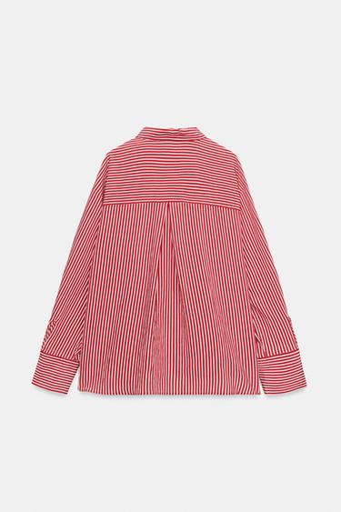 STRIPED SHIRT WITH CONTRAST CUFFS - Red / White by Zara - Image 4
