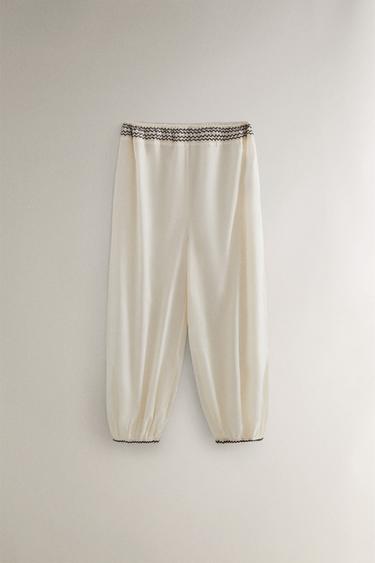 Zara GATHERED CHRISTMAS PANTS - Ecru - Image 0