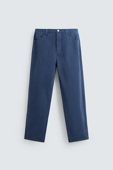 Zara WASHED STRAIGHT FIT PANTS - Bluish