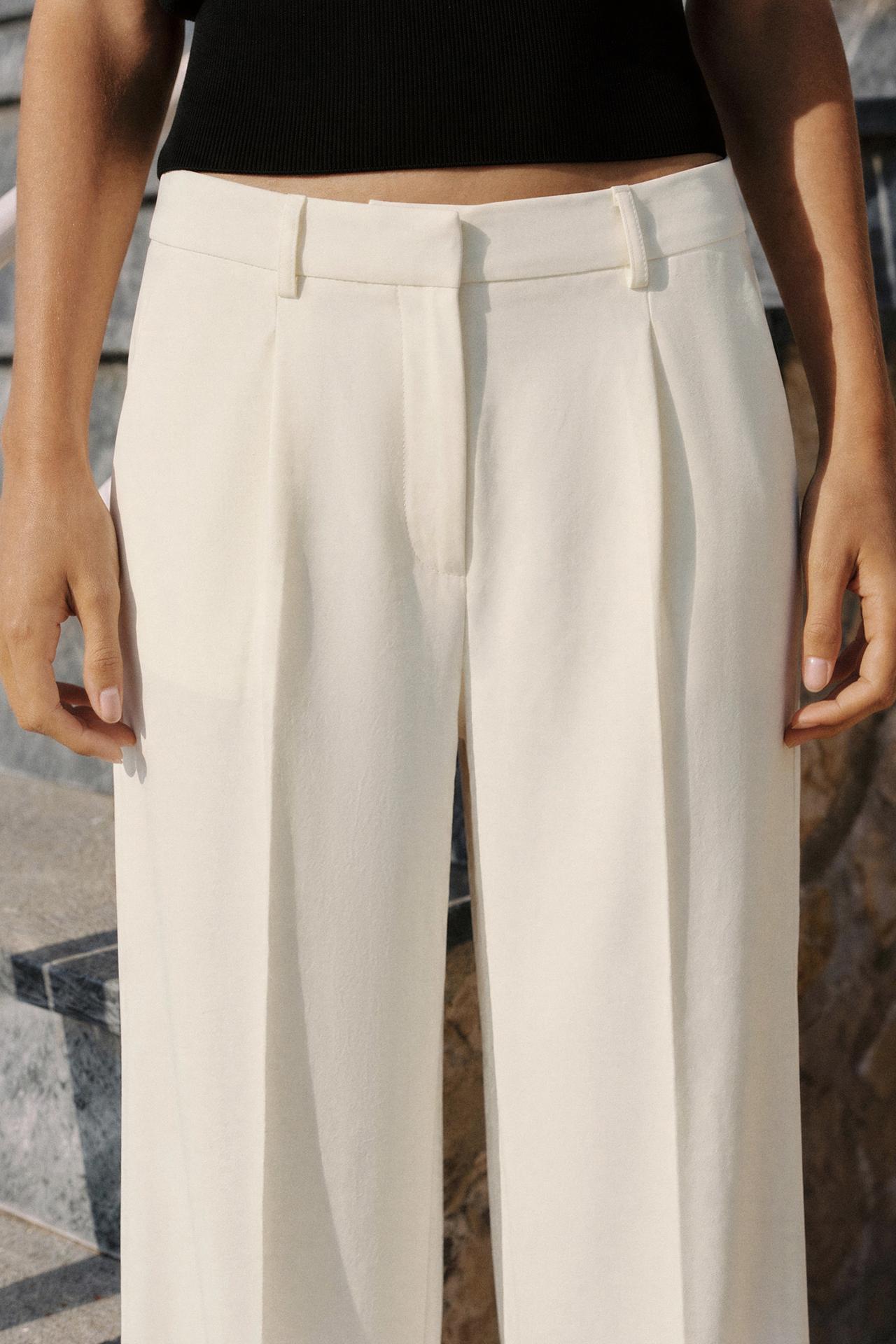 CROPPED WIDE-LEG TROUSERS — Ecru