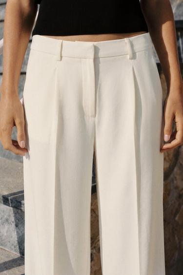 CROPPED WIDE-LEG TROUSERS - Ecru by Zara