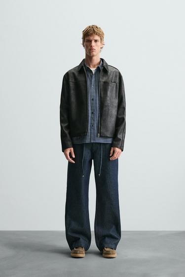 FADED LEATHER EFFECT JACKET - Black by Zara - Image 0