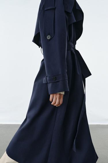 Zara OVERSIZED BELTED TRENCH COAT ZW COLLECTION - Blue
