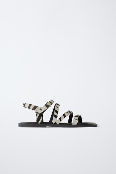 ANIMAL PRINT LEATHER SANDALS - Black by Zara