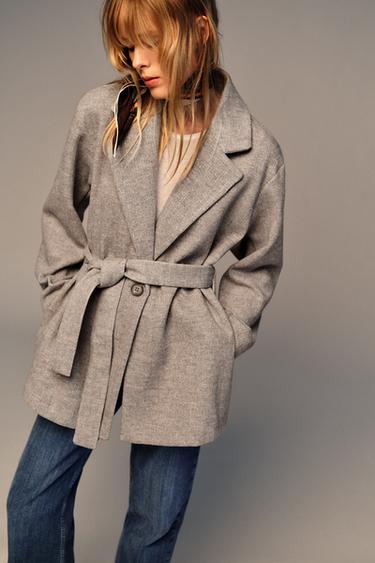 BLAZER DOUX CEINTURÉ - Sable / Chiné de Zara - Image 3