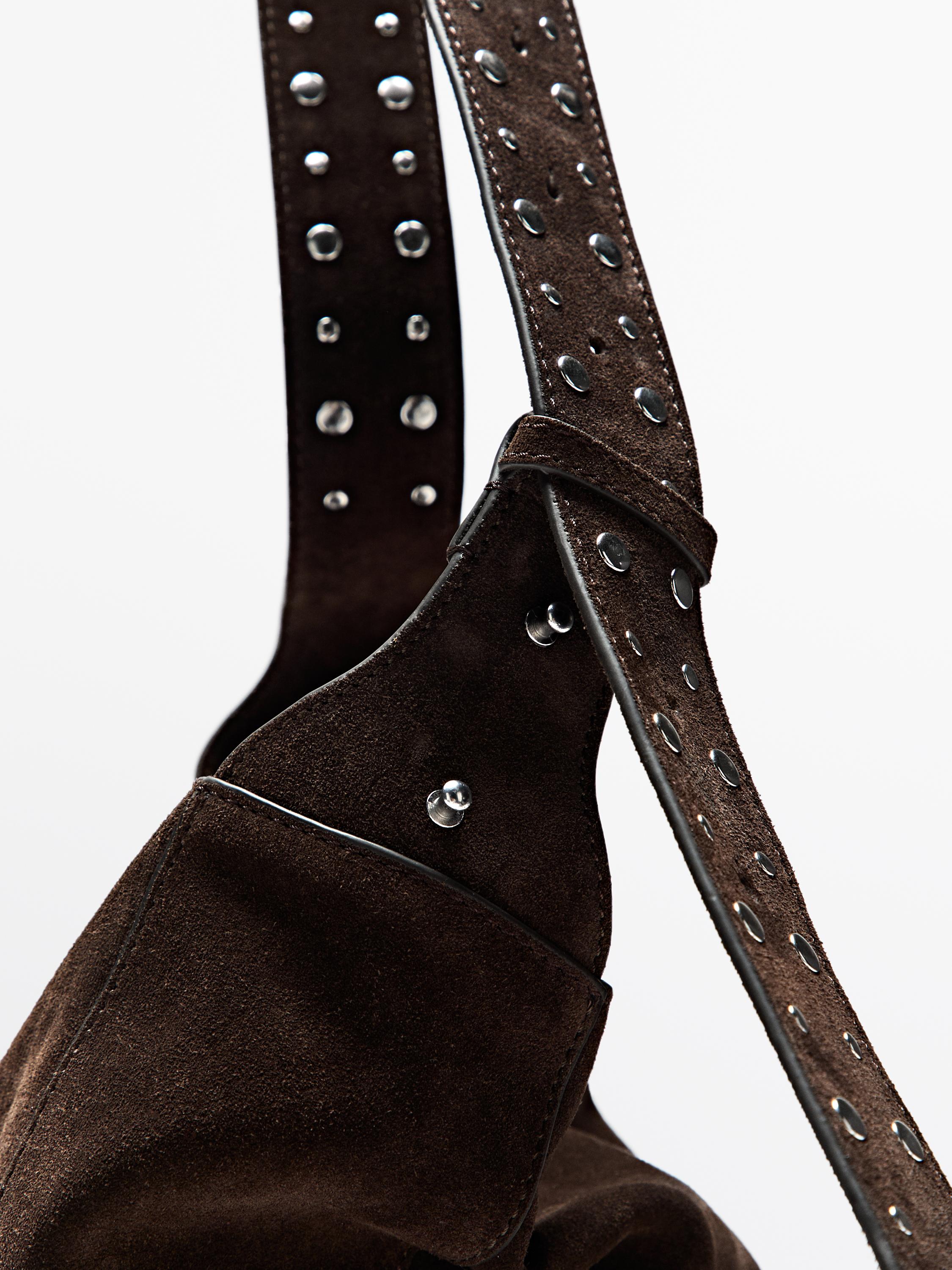 about バック Shop Zara Split leather maxi bucket bag at Beverly Center in