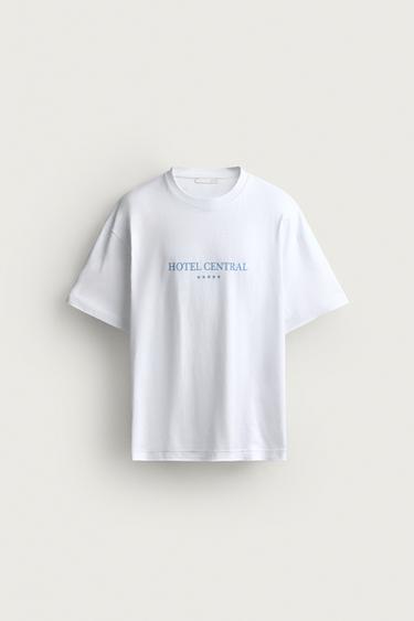 RELAXED FIT T-SHIRT WITH CONTRAST PRINTS - Oyster-white by Zara