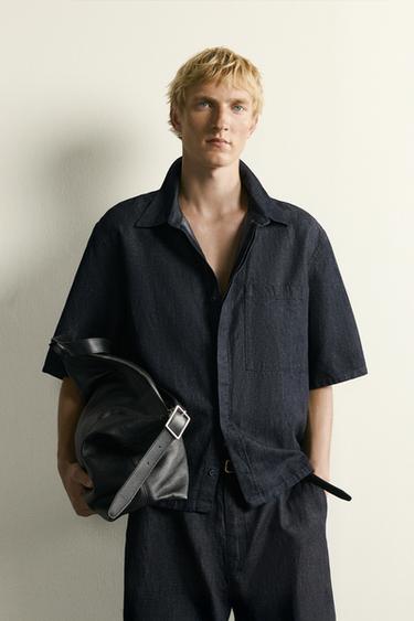 CAMISA DENIM BOXY FIT ALGODÓN - LINO - Índigo de Zara