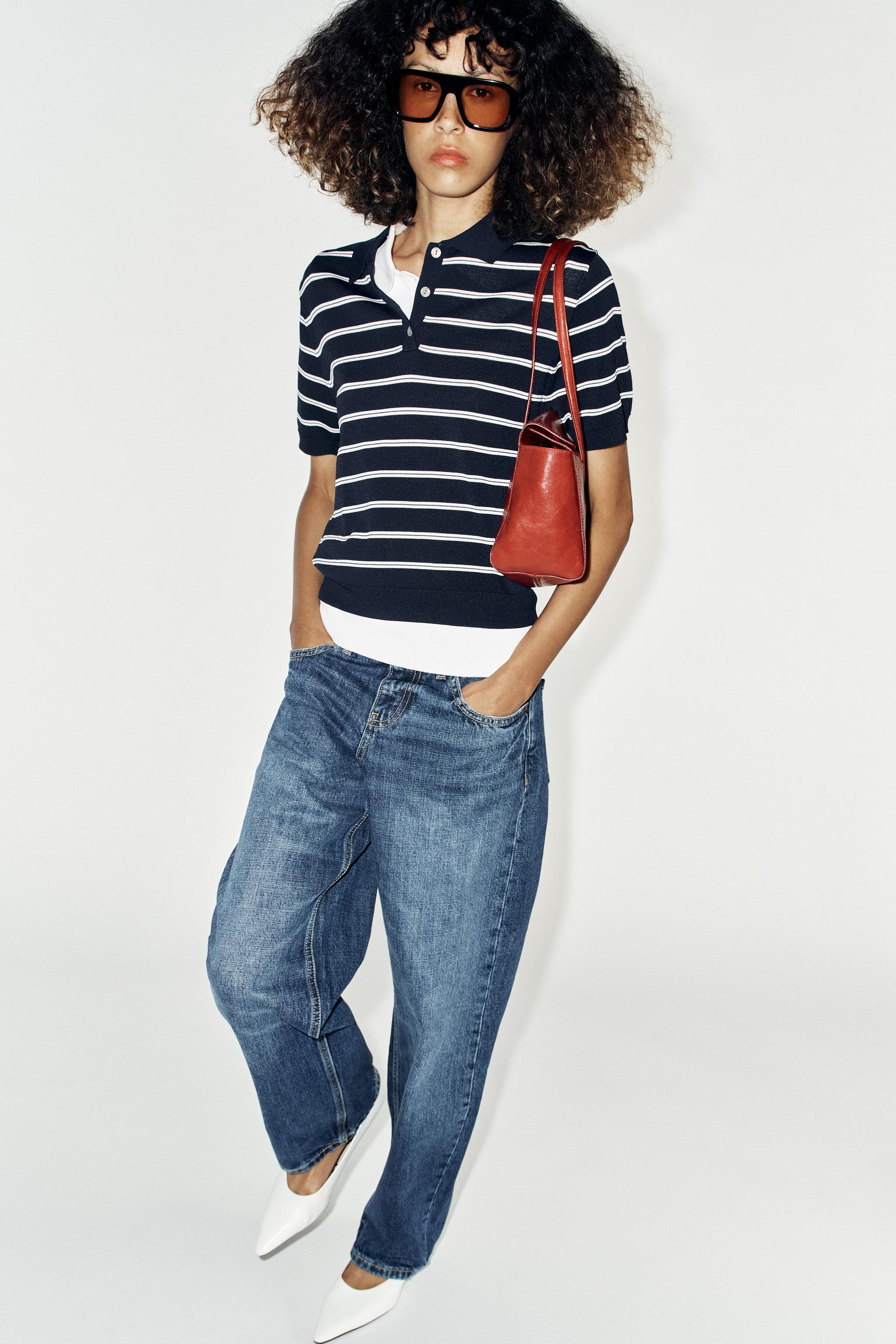 Zara SHORT SLEEVE STRIPED KNIT POLO — фото 4