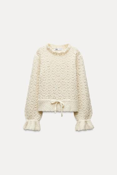 ROMANTIC OPENWORK KNIT SWEATER - Ecru by Zara
