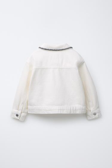 VESTE EN DENIM FLEURS BRODÉES - Blanc cassé de Zara - Image 1