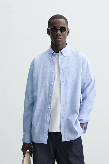 REGULAR FIT CREASED-EFFECT SHIRT - Sky blue by Zara