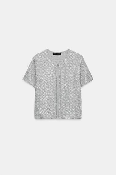 GILET EN MAILLE PAILLETTES ET FIL MÉTALLISÉ - Argent de Zara - Image 5