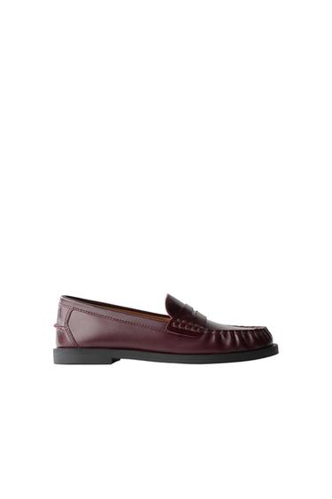 Zara LEATHER LOAFERS - Burgundy Red