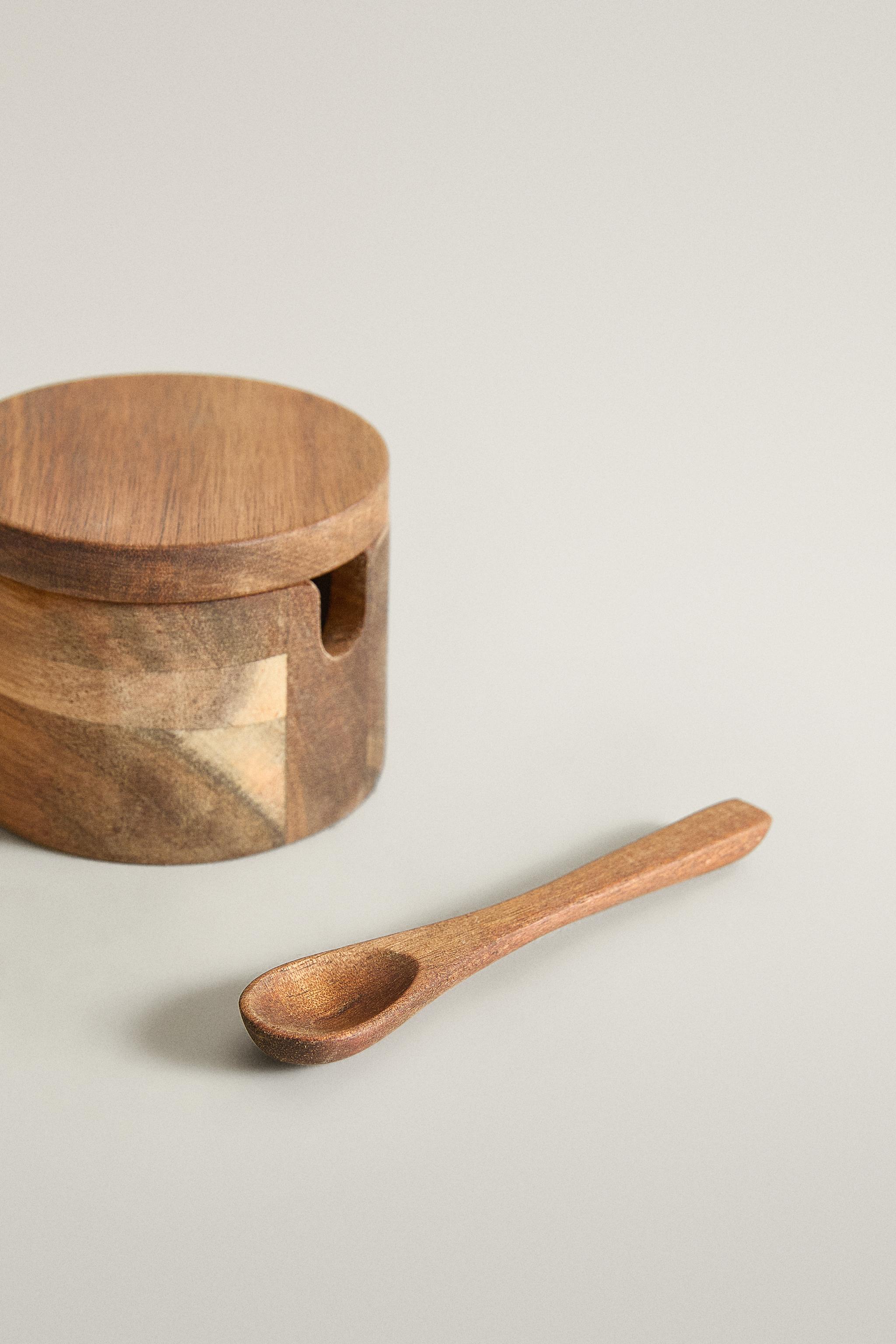 ACACIA WOOD SUGAR BOWL WITH SPOON