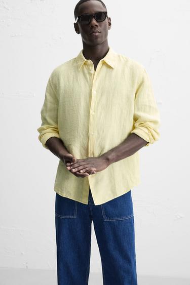 CHEMISE 100 % LIN - Jaune de Zara - Image 6