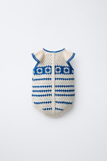 CROCHET KNIT ROMPER - Ecru / Blue by Zara - Image 1