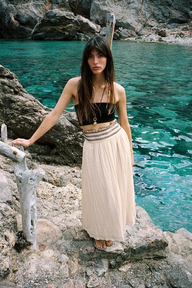RUSTIC SKIRT WITH CONTRAST WAIST - Beige by Zara - Image 0
