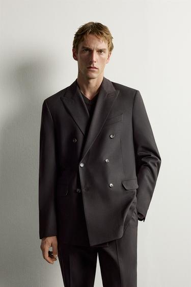 AMERICANA DE VESTIT ENCREUADA DE RATLLES - Marró fosc de Zara