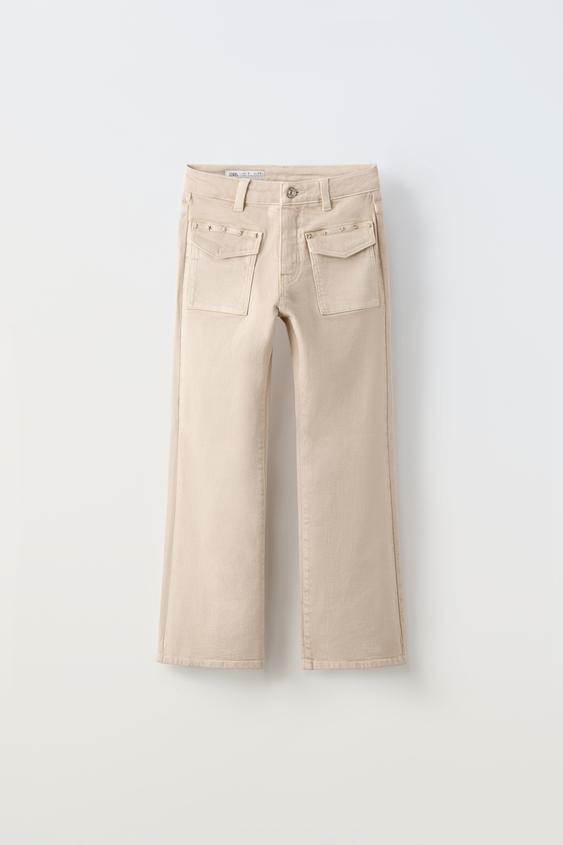 STUDDED BOOTCUT JEANS Ecru ZARA Singapore