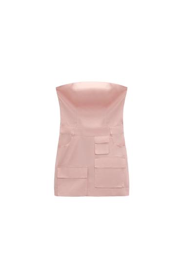 GABARDINE FABRIC STRAPLESS DRESS