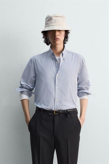 CAMISA RELAXED FIT RAYAS LIMITED EDITION - Celeste lavado de Zara