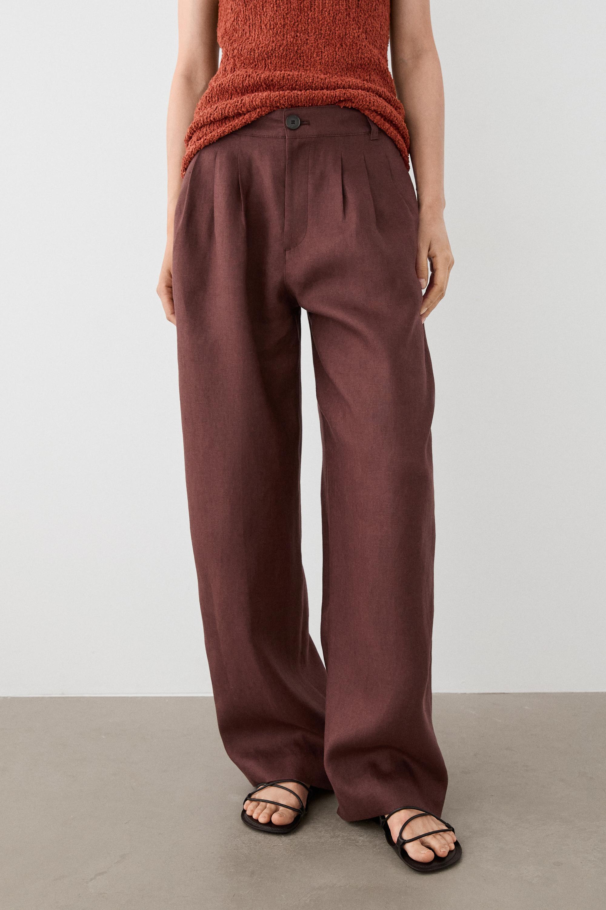 Wide-leg pleated linen trousers
