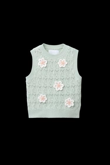 STRICKWESTE MIT BLUMEN UND SCHMUCKPERLEN - Seegrün von Zara - Bild 0