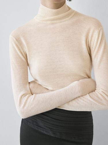 Zara Wool mock turtleneck knit sweater - STUDIO - Ivory