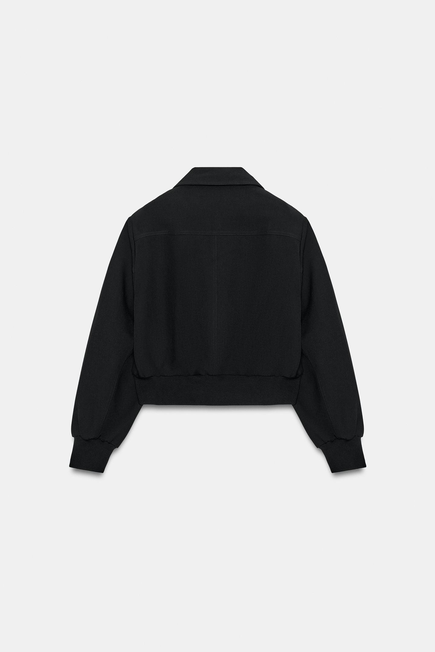 Женская куртка Zara Cropped Jacket with Shoulder Pads, цвет: Чёрный — фото 8