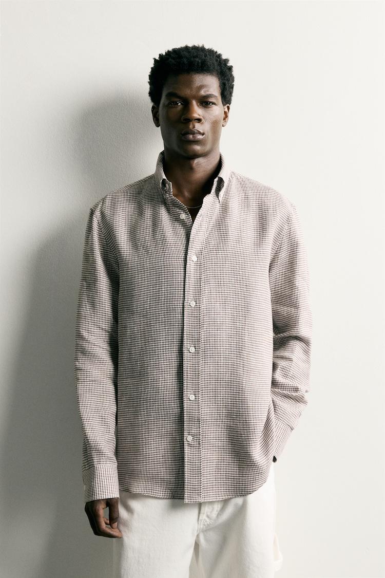100% LINEN REGULAR FIT CHECKED SHIRT