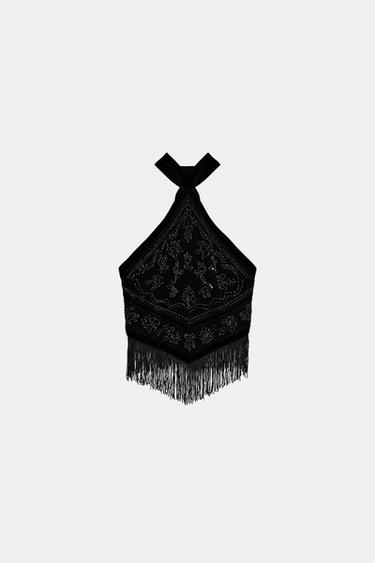 TOP EN GEORGETTE HALTER À FANTAISIE - Noir de Zara - Image 6