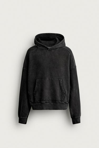 SUDADERA CAPUCHA LAVADA - Gris oscuro de Zara