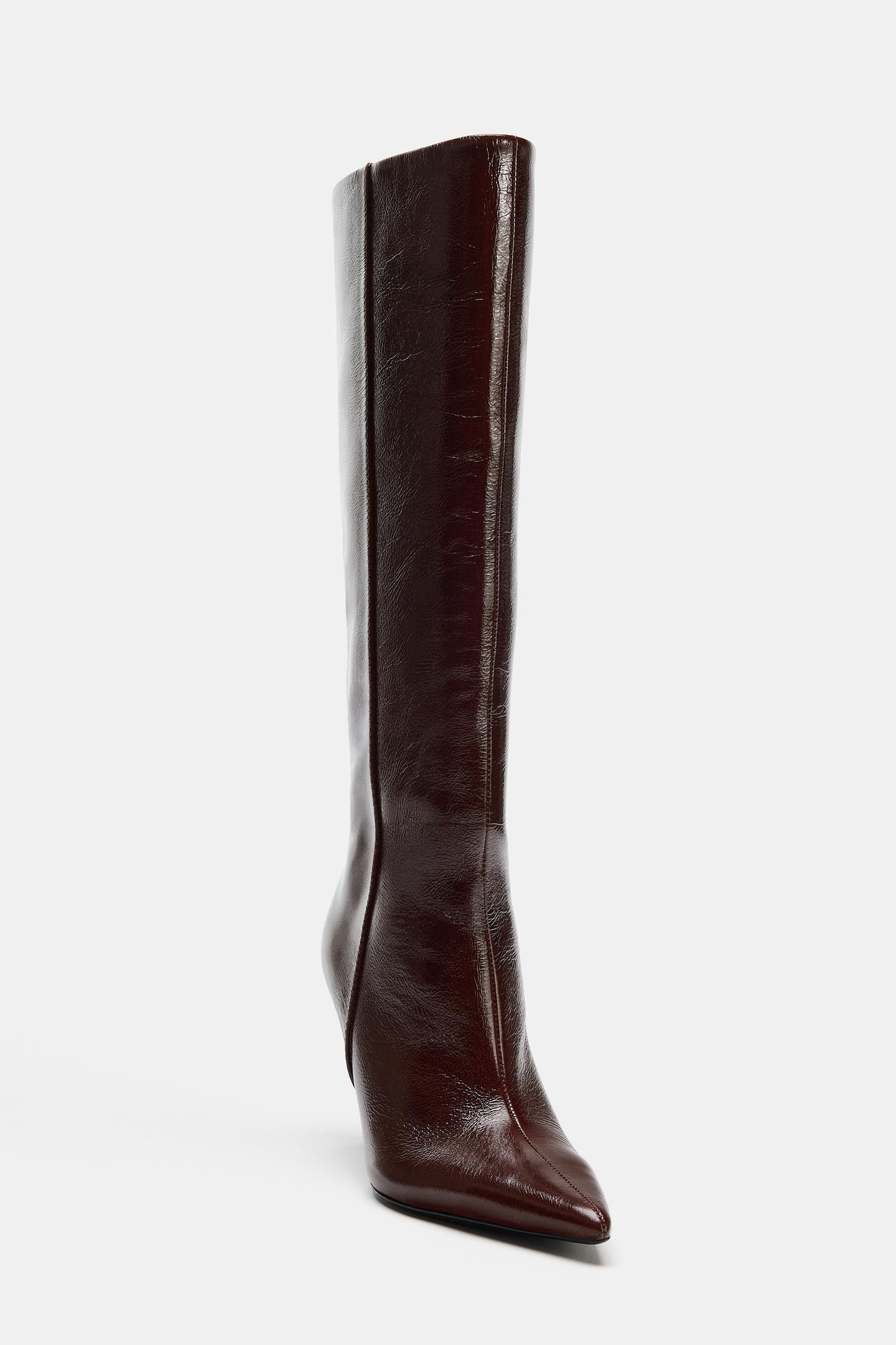 Женские ботинки Zara Leather Heeled, цвет: Коричневый — фото 4