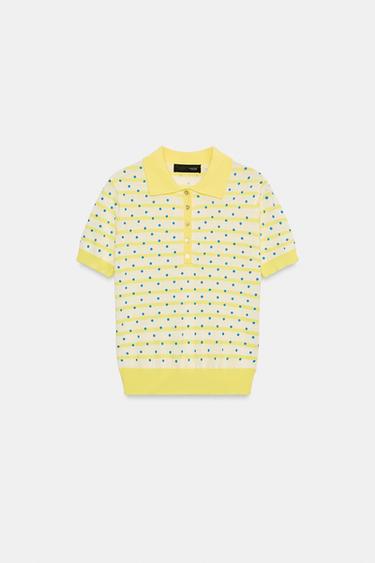 ドットストライプ柄ニットポロシャツマルチカラ―Zaraのドットストライプ柄ニットポロシャツ - マルチカラ― 