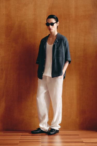 Zara 撞色明線襯衫 - 靛青色