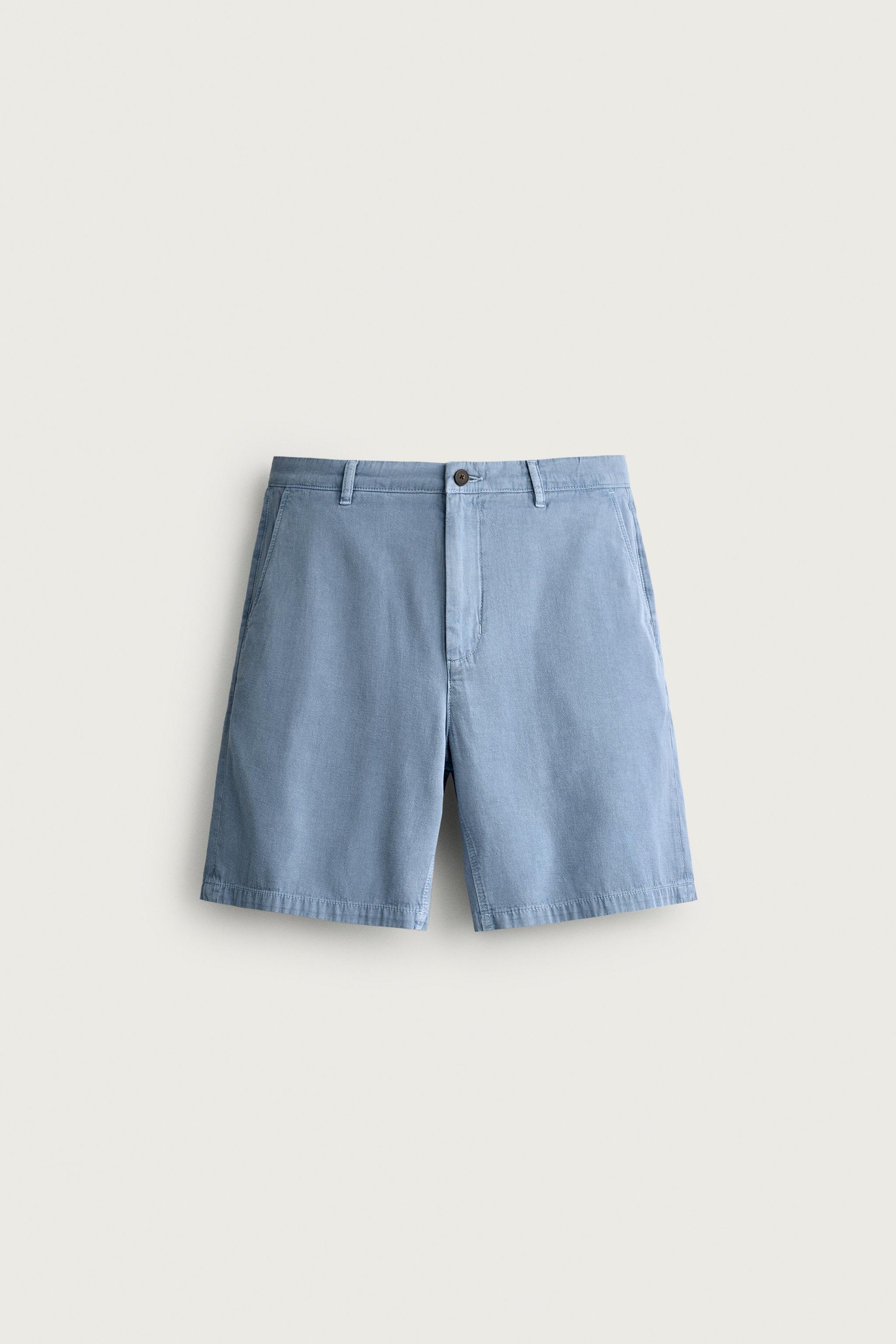 WASHED REGULAR FIT SHORTS — Light blue