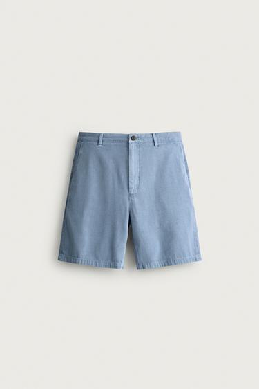 Zara 水洗標準版短褲 - 淡藍色