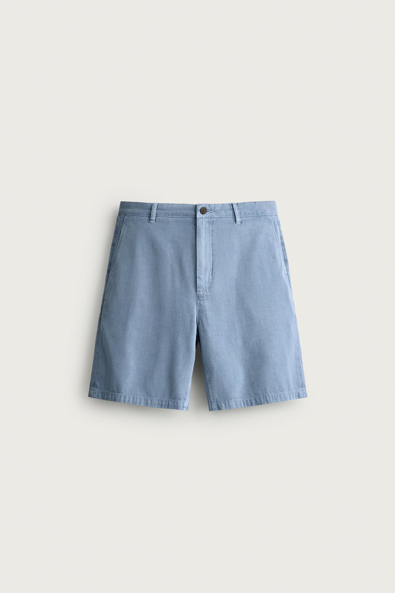 WASHED REGULAR FIT SHORTS — Light blue